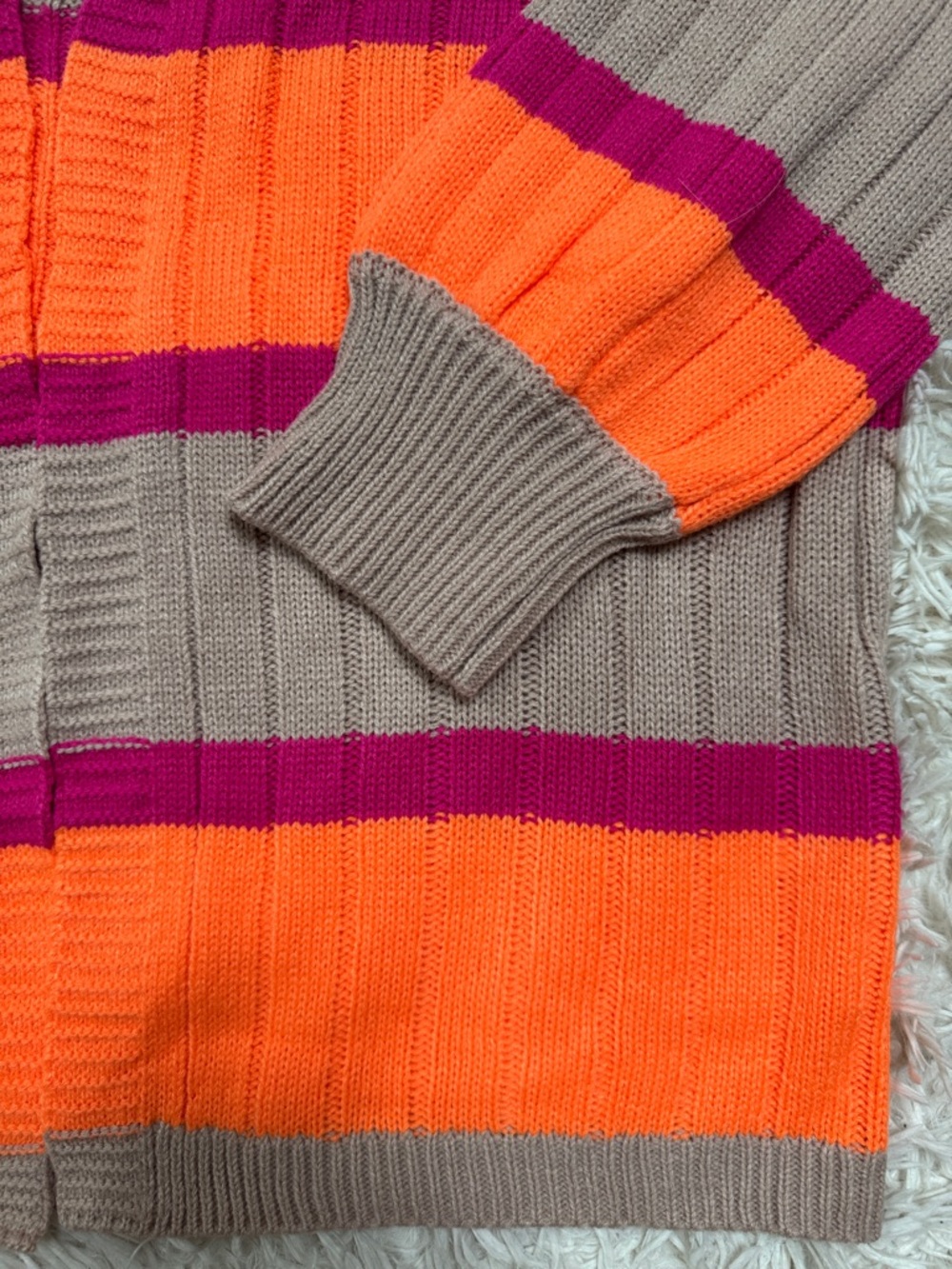 πHPπ Boutique NWOT Striped Knit Open Cardigan π Taupe Neon Orange & Magenta - Picture 7 of 13